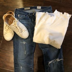 AG Distressed Stilt Cigarette Roll-Up Jeans